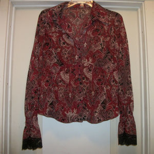DARLING STEAMPUNK REDS PAISELY BLOUSE W LACE 8
